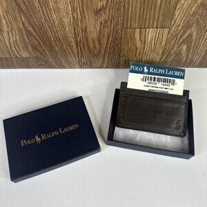 New VINTAGE POLO Ralph Lauren KENT Leather Money Clip w/Card Slots BROWN Wallet